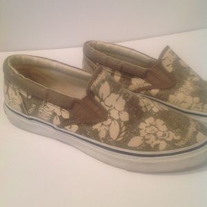 Men's Sperry Top Sider Floral Olive  & Cream! EUC!